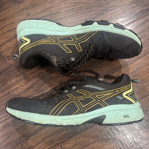 Asics Shoes - ASICS Gel Venture 7 Womens Running Hiking Shoes Black Orange Mint Women's US 10